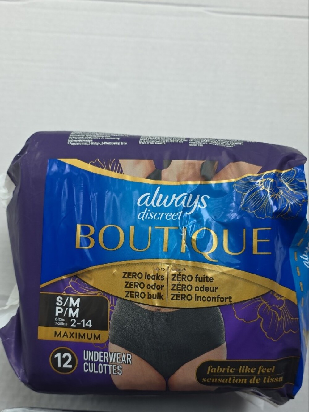 Always Discreet Boutique Black Underwear 12ct- Sz S/M